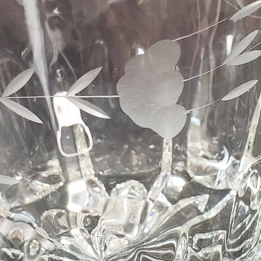 Vtg Ice Bucket Heritage By Princess House Etched Flower Pattern Elegant Barware